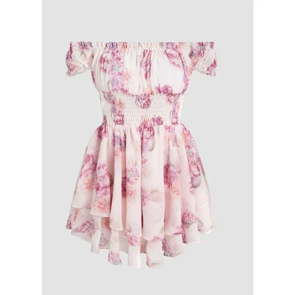 NWT Cider Women's Layered Off Shoulder Mini Dress Pink Size Large - Picture 2 of 6